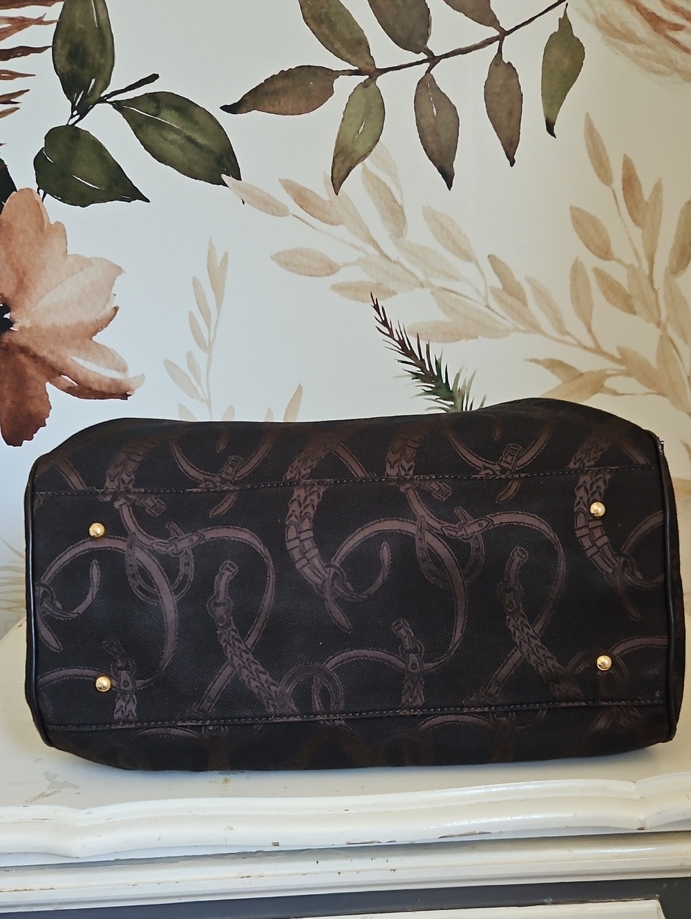 Lauren Ralph Lauren Equestrian Bridle Print Brown Bowler Satchel Bag - Picture 5 of 12